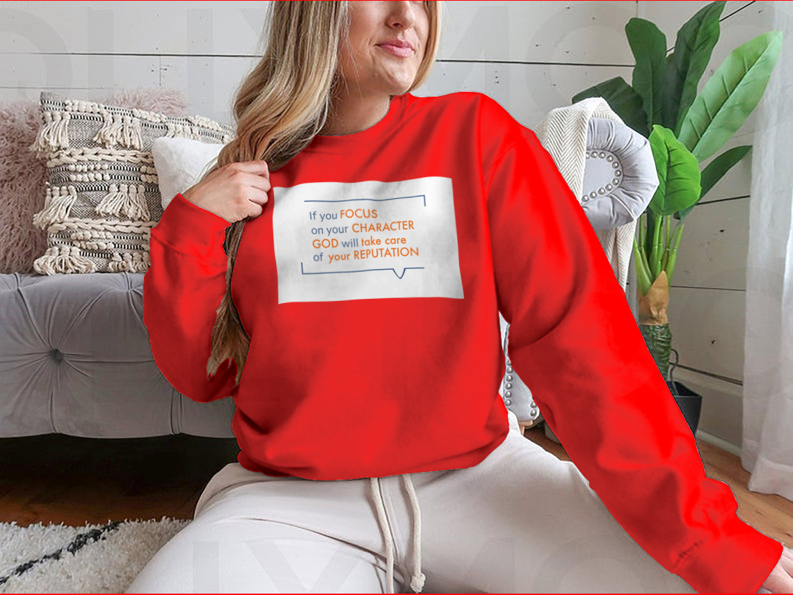 A stylish God Will Take Care Of Your Reputation T-shirt featuring a vector quote design, made from soft 100% cotton fabric.